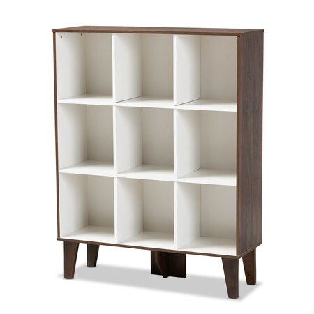 Baxton Studio Senja Two-Tone White and Walnut Brown Finished Wood 9-Shelf Bookcase 163-10447